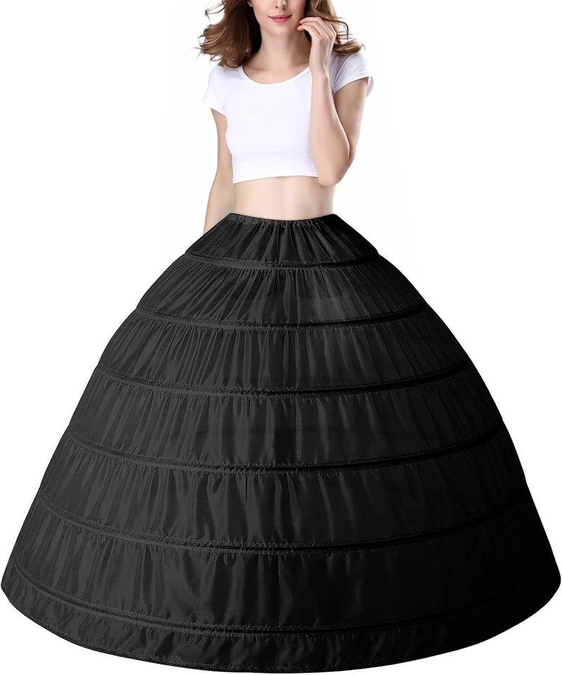 PrettyQueen Women 6 Hoop Petticoat White A-line Floor-Length Crinoline Underskirt for Bridal Wedding Dress Ball Gown - Image 1